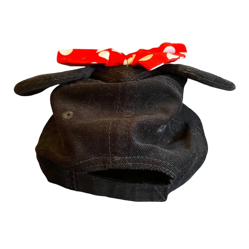 Disney Minnie Mouse Corduroy Hat Cap Girl’s Black Red Polka Dot Bow Ears One Sz